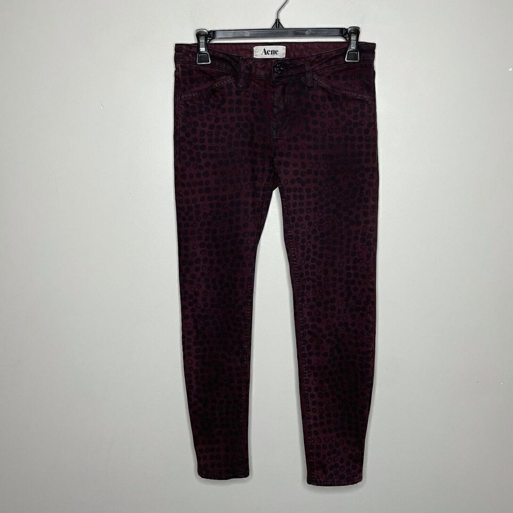 ACNE Skinny Jeans Womens 36 US 6 Kick Print Wine Denim EUC Low-Rise Crop Dot